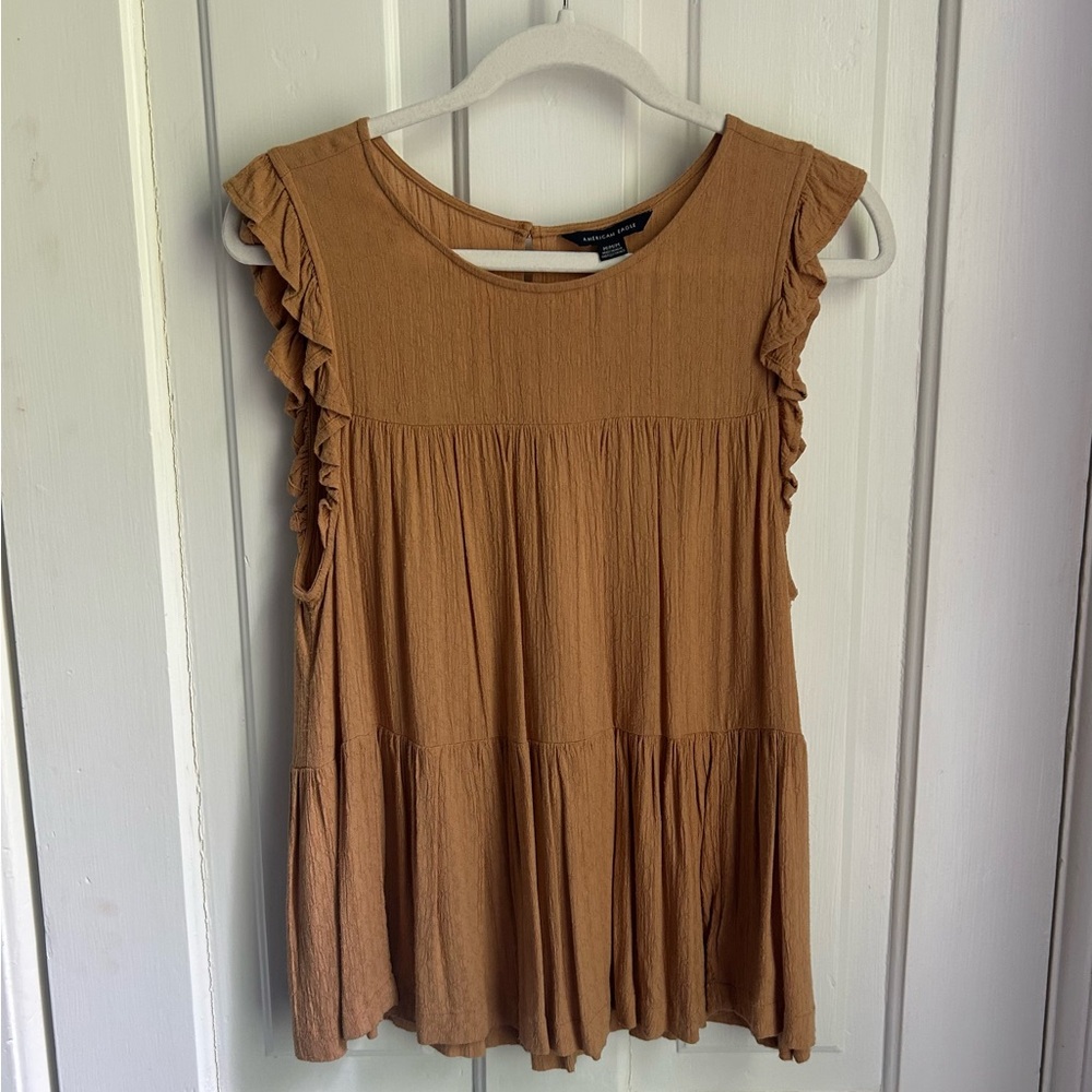 American Eagle Ruffle Sleeve Top — Pretty Orange Color — Size M